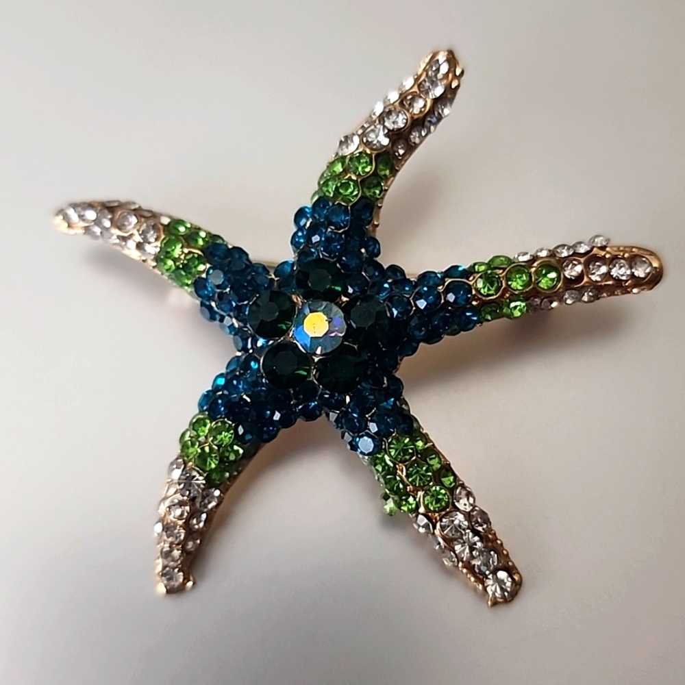 Stunning simulated colorful Gem filled Starfish Brooch